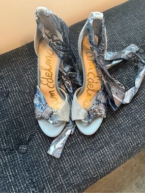 Sam Edelman Blue Paisley Wrap-Heel Sandals